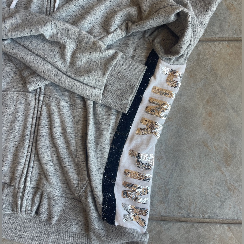 PINK Victoria's Secret Gray Heather Zip Hoodie with Sequin Logo